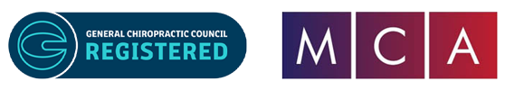 General Chiropractic Council registered logo alongside MCA logo highlighting chiropractic practices and professional associations. 5 key organizations supporting chiropractors.